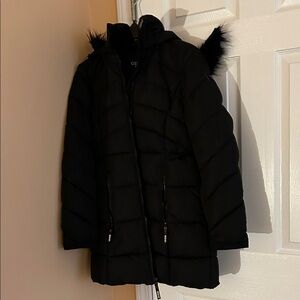 Guess Women's Black Puffer Coat with Fur Trim